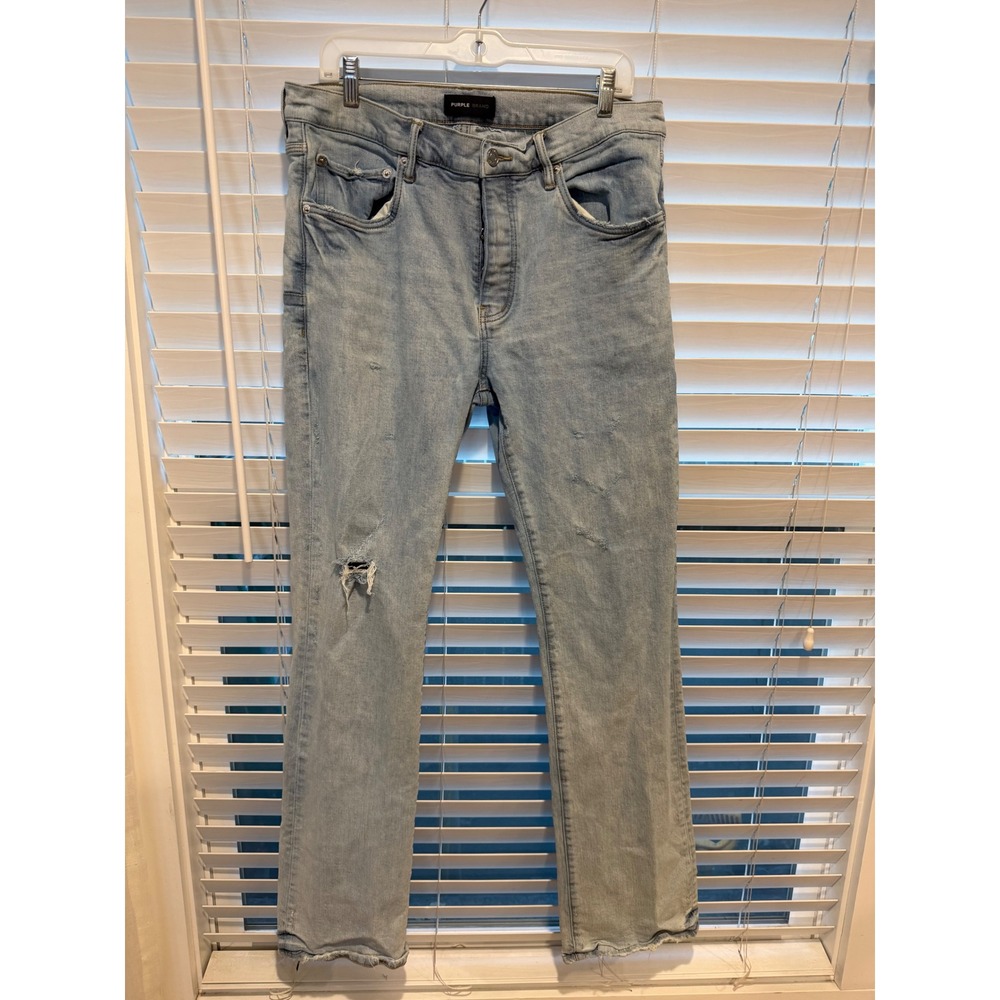 Purple Brand NDIF 823 Light Wash Distressed Slim Jeans Mens 36x34 Button Fly